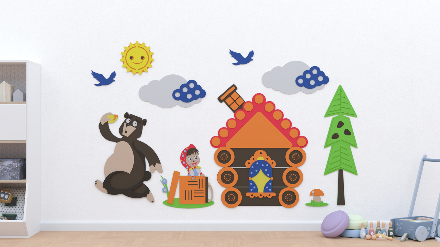 Развивающая настенная панель мобильная "Серия сказки: Маша и Медведь" комплект