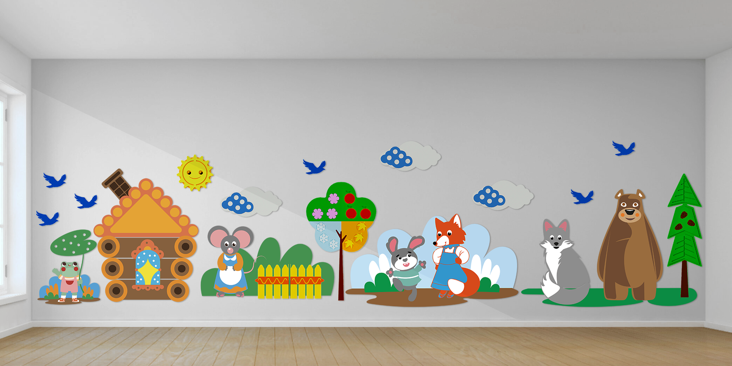 Развивающая настенная панель мобильная "Серия сказки: Теремок", комплект