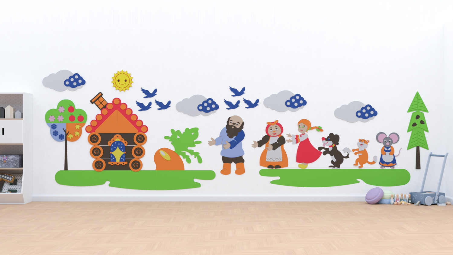 Развивающая настенная панель мобильная "Серия сказки: Репка", комплект