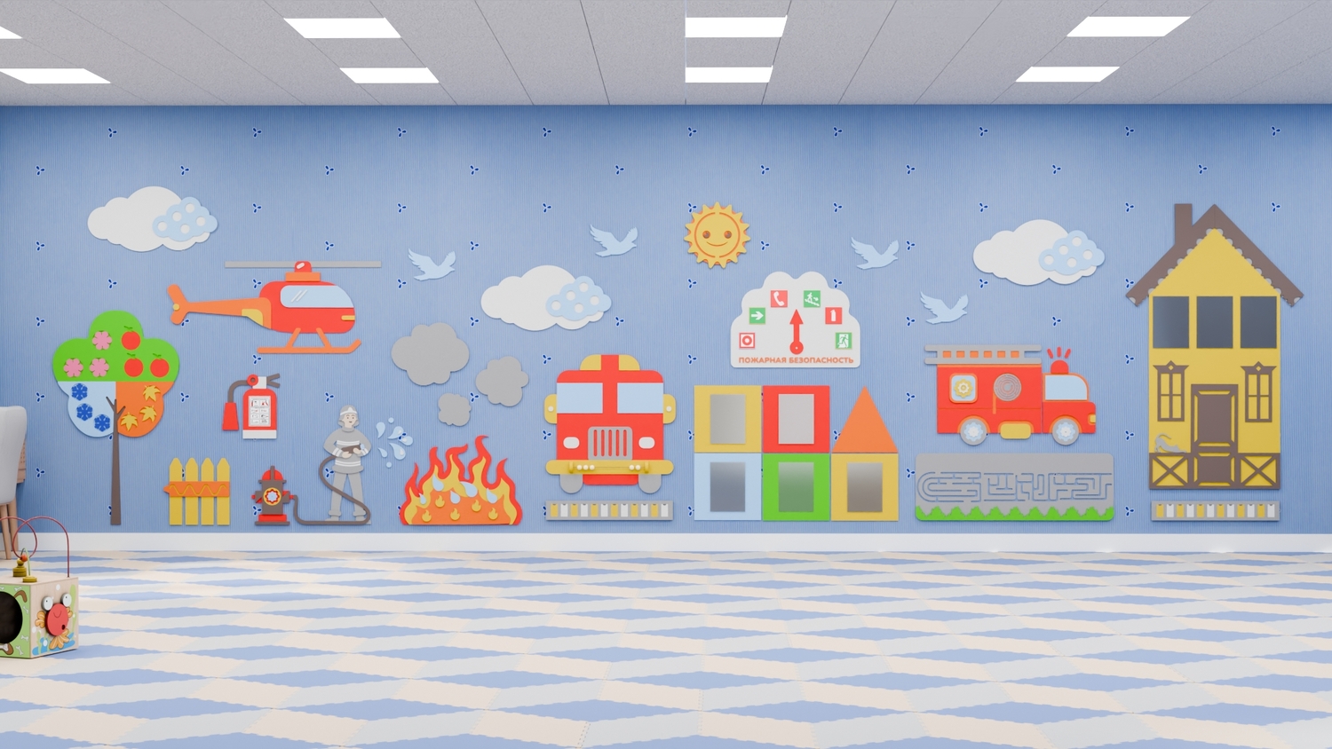 Развивающая настенно-напольная панель мобильная "Пожарная безопасность", комплект